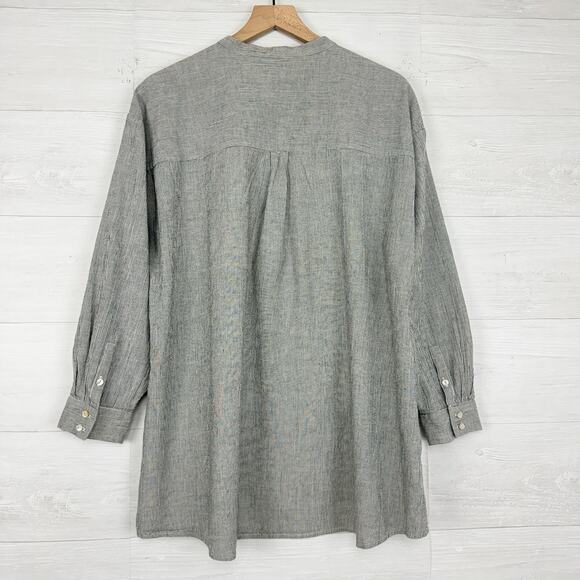 Eileen Fisher Organic Linen Cotton Tunic Shirt XL Gray Stripe Lagenlook Minimal - Picture 6 of 15
